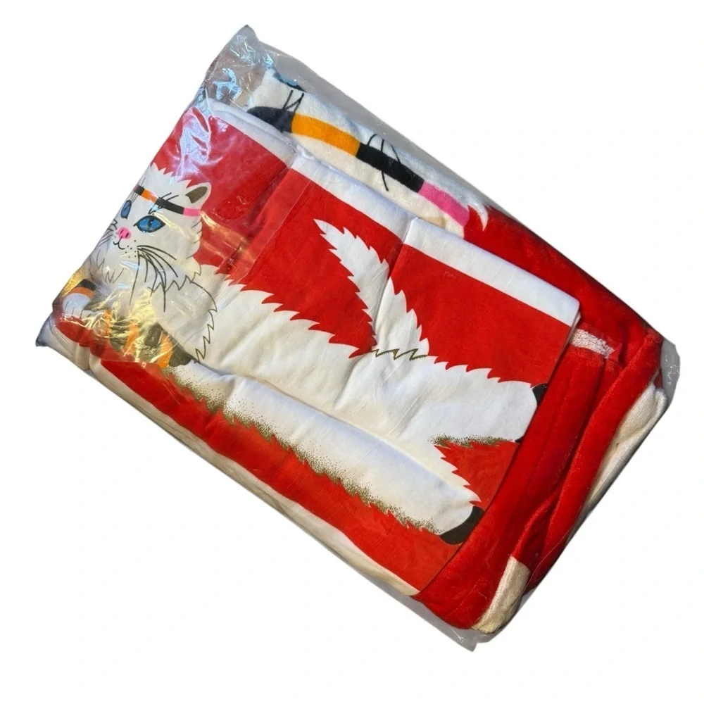 Vintage dead stock Gym Cat Red and White Terrimond Towel Set with Coverup Tee OS